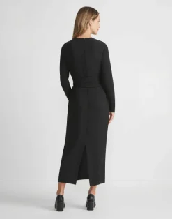 Outlet Lafayette 148 New York Responsible Finesse Crepe Keyhole Wrap Sash Dress Black