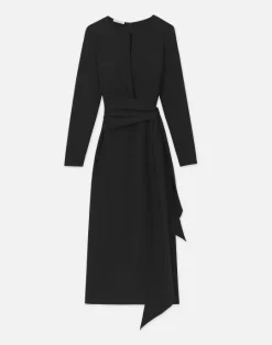 Outlet Lafayette 148 New York Responsible Finesse Crepe Keyhole Wrap Sash Dress Black