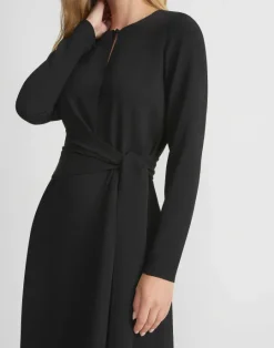 Outlet Lafayette 148 New York Responsible Finesse Crepe Keyhole Wrap Sash Dress Black