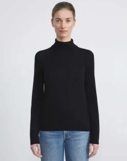 New Lafayette 148 New York Responsible Matte Crepe Turtleneck Sweater Black