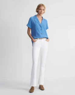 Lafayette 148 New York Sandwashed Silk Notch Collar Blouse Eucalyptus