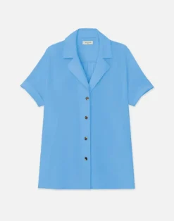 Lafayette 148 New York Sandwashed Silk Notch Collar Blouse Eucalyptus