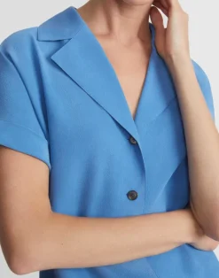 Lafayette 148 New York Sandwashed Silk Notch Collar Blouse Eucalyptus