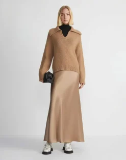 New Lafayette 148 New York Satin Bias Maxi Skirt Camel