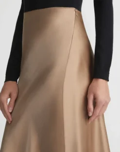 New Lafayette 148 New York Satin Bias Maxi Skirt Camel