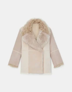 Online Lafayette 148 New York Shearling Reversible Double-Breasted Oversized Peacoat Pale Buff