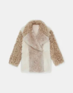 Online Lafayette 148 New York Shearling Reversible Double-Breasted Oversized Peacoat Pale Buff