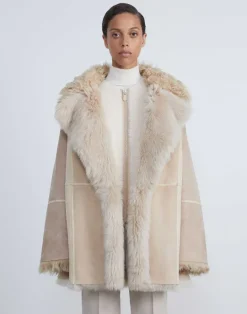 Online Lafayette 148 New York Shearling Reversible Double-Breasted Oversized Peacoat Pale Buff