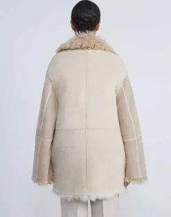 Online Lafayette 148 New York Shearling Reversible Double-Breasted Oversized Peacoat Pale Buff