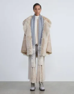Online Lafayette 148 New York Shearling Reversible Double-Breasted Oversized Peacoat Pale Buff