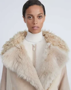 Online Lafayette 148 New York Shearling Reversible Double-Breasted Oversized Peacoat Pale Buff