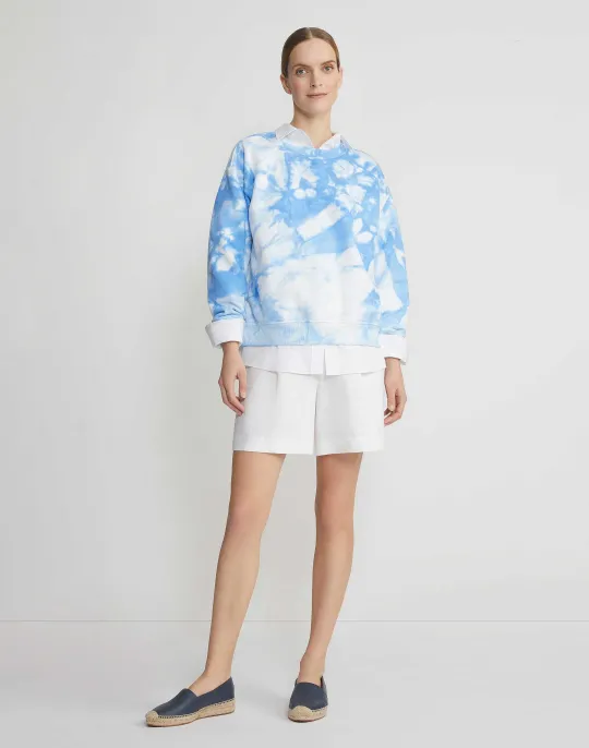 Clearance Lafayette 148 New York Shibori Cotton French Terry Sweatshirt Sky Blue Multi