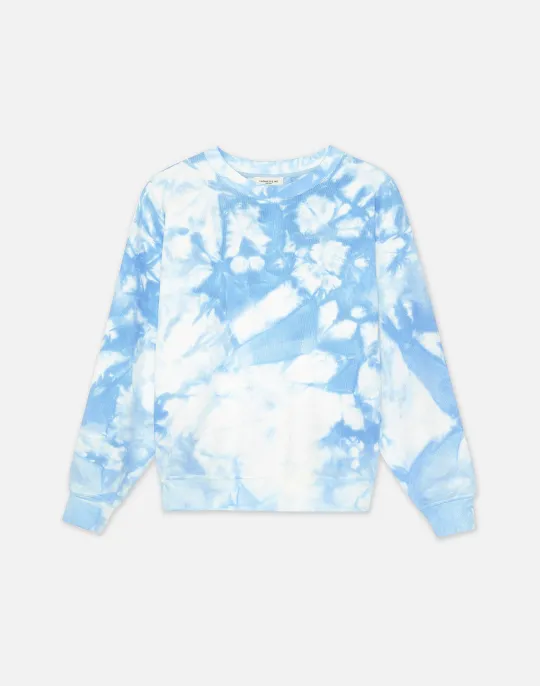 Clearance Lafayette 148 New York Shibori Cotton French Terry Sweatshirt Sky Blue Multi