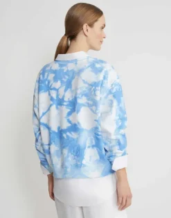 Clearance Lafayette 148 New York Shibori Cotton French Terry Sweatshirt Sky Blue Multi