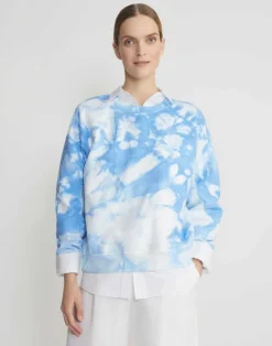 Clearance Lafayette 148 New York Shibori Cotton French Terry Sweatshirt Sky Blue Multi