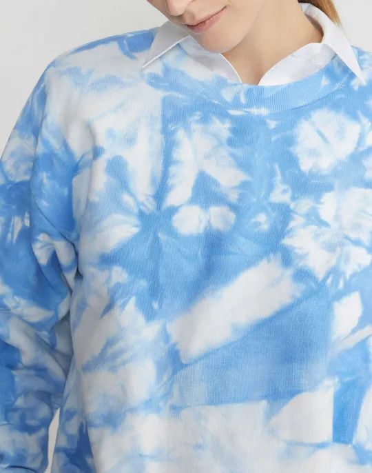 Clearance Lafayette 148 New York Shibori Cotton French Terry Sweatshirt Sky Blue Multi