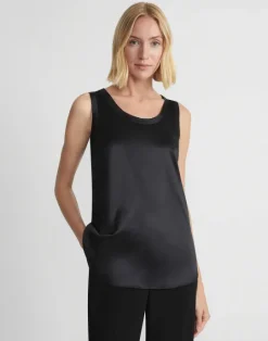 Discount Lafayette 148 New York Silk Charmeuse Reversible Perla Blouse Aerial Blue