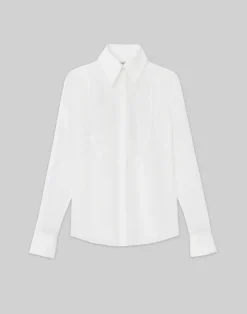 Sale Lafayette 148 New York Silk Georgette Pintuck Bib Blouse Cloud