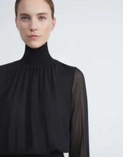 Best Lafayette 148 New York Silk Georgette Turtleneck Blouse Cloud
