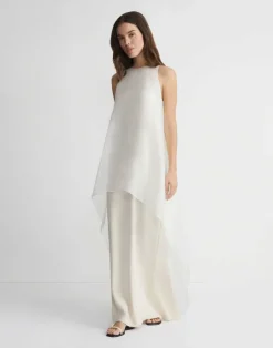 Outlet Lafayette 148 New York Silk Organza Overlay Tie Back Gown Cloud