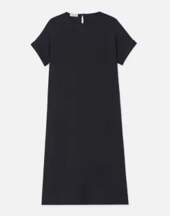Sale Lafayette 148 New York Silk Stretch Georgette T-Shirt Dress Black