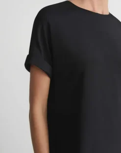 Sale Lafayette 148 New York Silk Stretch Georgette T-Shirt Dress Black