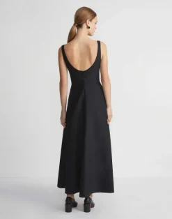 Discount Lafayette 148 New York Silk-Linen Bateau Gown Black