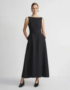 Discount Lafayette 148 New York Silk-Linen Bateau Gown Black