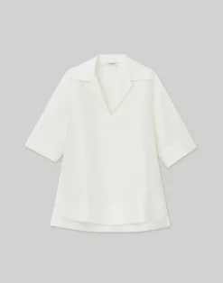 Online Lafayette 148 New York Silk-Linen Collared Popover Blouse Alabaster