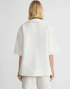 Online Lafayette 148 New York Silk-Linen Collared Popover Blouse Alabaster