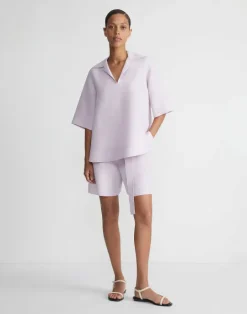 Outlet Lafayette 148 New York Silk-Linen Degraw Short Alabaster