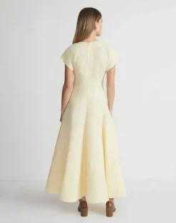 Sale Lafayette 148 New York Silk-Linen Flared Dress Yellow Yarrow