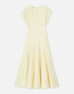 Sale Lafayette 148 New York Silk-Linen Flared Dress Yellow Yarrow
