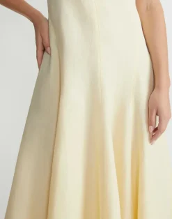 Sale Lafayette 148 New York Silk-Linen Flared Dress Yellow Yarrow