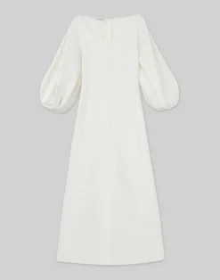 Clearance Lafayette 148 New York Silk-Linen Lantern Sleeve Dress Alabaster