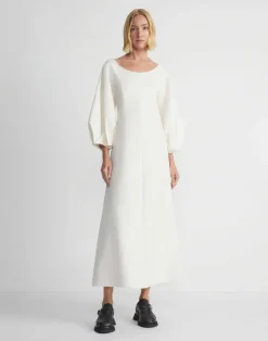 Clearance Lafayette 148 New York Silk-Linen Lantern Sleeve Dress Alabaster