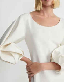 Clearance Lafayette 148 New York Silk-Linen Lantern Sleeve Dress Alabaster