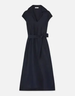 Best Lafayette 148 New York Silk-Linen Popover Shirtdress Ink