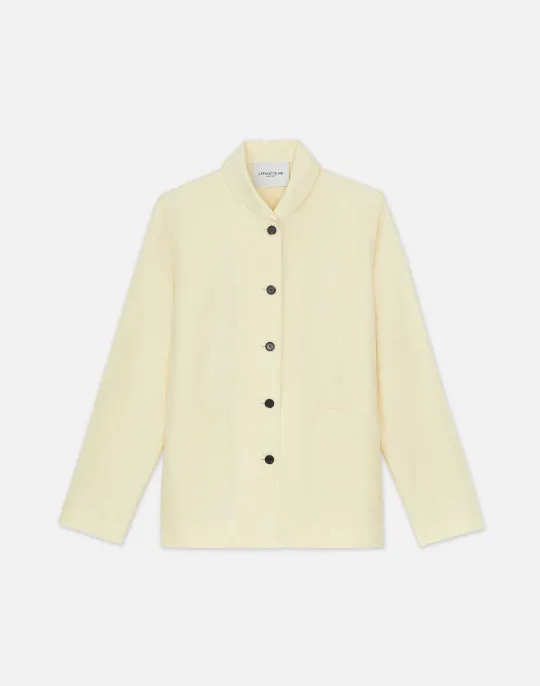 Online Lafayette 148 New York Silk-Linen Shawl Collar Shirt Jacket Yellow Yarrow