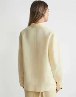 Online Lafayette 148 New York Silk-Linen Shawl Collar Shirt Jacket Yellow Yarrow