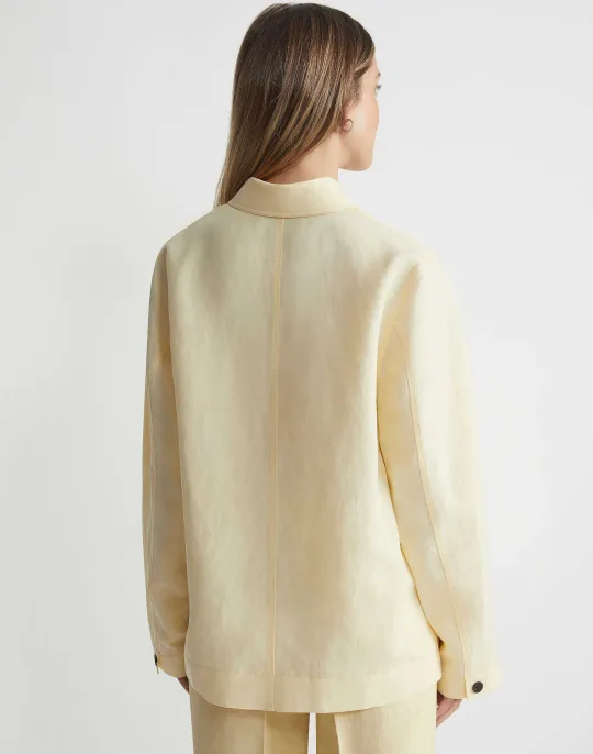Online Lafayette 148 New York Silk-Linen Shawl Collar Shirt Jacket Yellow Yarrow