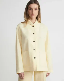 Online Lafayette 148 New York Silk-Linen Shawl Collar Shirt Jacket Yellow Yarrow