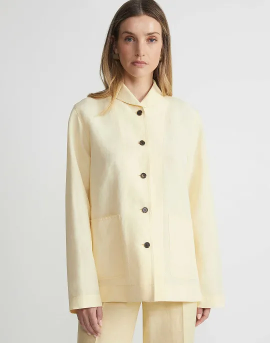 Online Lafayette 148 New York Silk-Linen Shawl Collar Shirt Jacket Yellow Yarrow