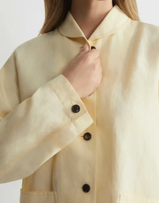 Online Lafayette 148 New York Silk-Linen Shawl Collar Shirt Jacket Yellow Yarrow