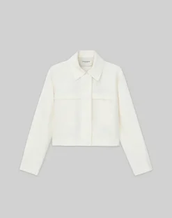 Clearance Lafayette 148 New York Silk-Linen Tapered Bomber Jacket Alabaster