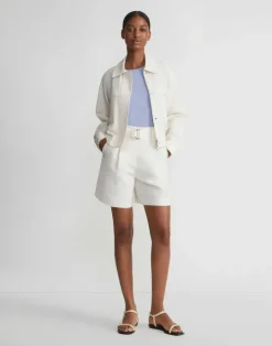 Clearance Lafayette 148 New York Silk-Linen Tapered Bomber Jacket Alabaster