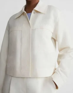 Clearance Lafayette 148 New York Silk-Linen Tapered Bomber Jacket Alabaster