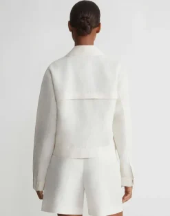Clearance Lafayette 148 New York Silk-Linen Tapered Bomber Jacket Alabaster