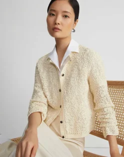 Online Lafayette 148 New York Soutache Embroidered Cotton Cardigan Creme Fraiche