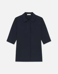 Outlet Lafayette 148 New York Stretch Cotton Peplum Shirt Black